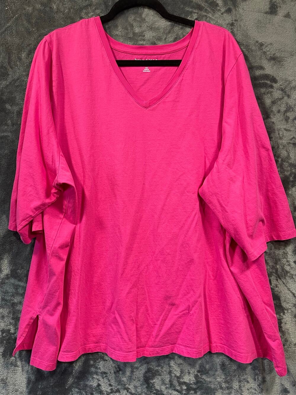 Woman Within Womens 4X Hot Pink V-Neck Short Sleeve Tunic Top Tee Flaw